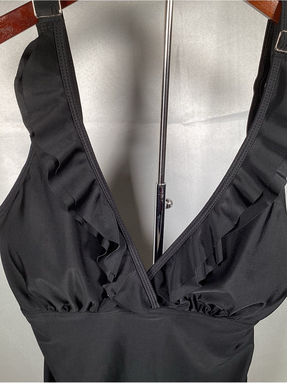 Black Ruffle-Trim Women's Swim Top